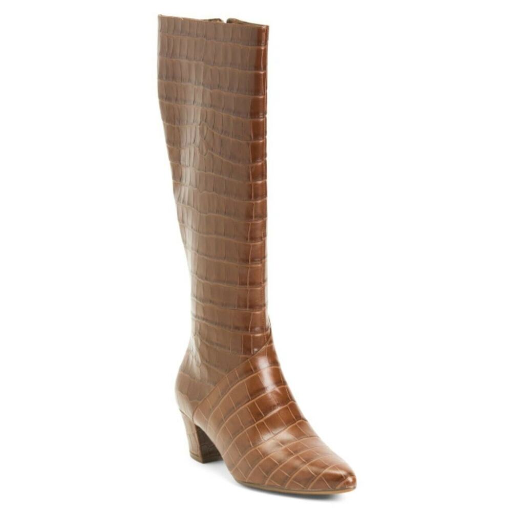 NATURALIZER Womens Melanie Leather Wide Calf Brown Tall Shaft Boots Sz 5.5 Heel